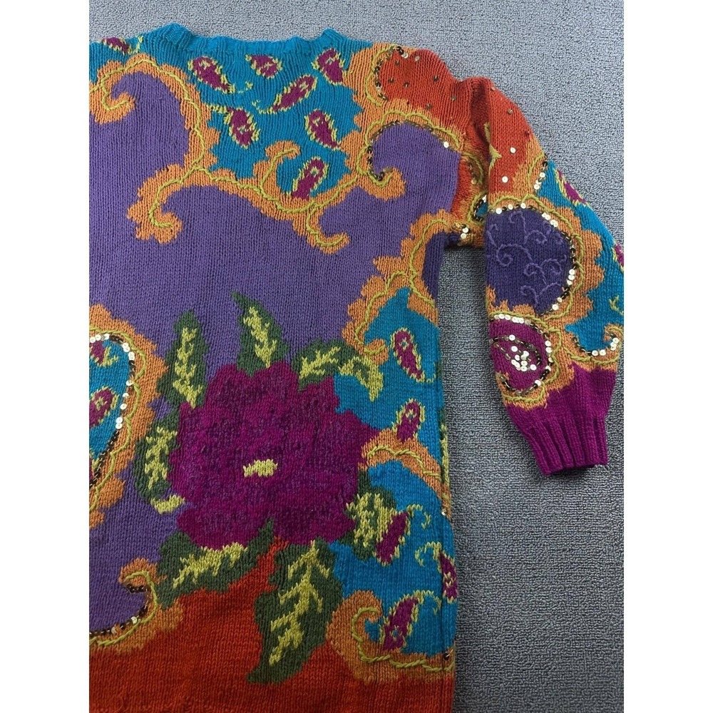 Vintage Jennifer Reed Sweater Women S Multi Color Hand-Knit Paisley Floral Artsy - Picture 7 of 8